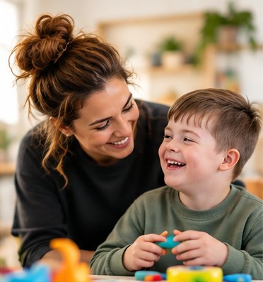An early intervention specialist playing with a young child